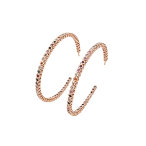 Boucles d'oreilles créoles or rose avec pierres colorées pour femme, style épuré