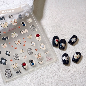 Metallic silver jelly gel nail stickers with heart and ink splash patterns on stone base