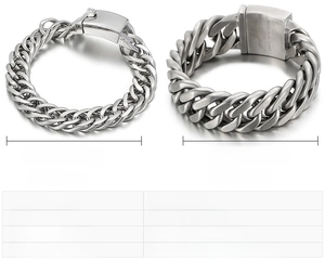 Detailed size chart for 13mm and 18mm stainless steel Cuban chain bracelets for men