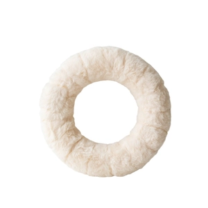 Cream white wool felt Christmas wreath with soft long plush texture for holiday decor