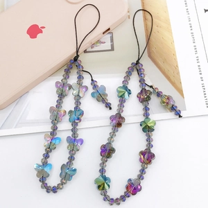 Beaded Phone Lanyard Iridescent Crystal Butterfly Plum Blossom Anti-Lost Wrist Strap Hand Chain Charm
