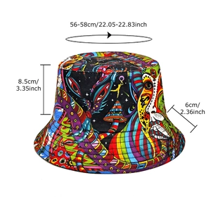 Summer mushroom print bucket hat for beach with size specs 56-58cm head circumference