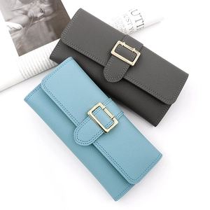Women Long Wallet PU Leather Lychee Grain Gold Buckle Large Capacity Multiple Card Slots Clutch Purse Simple Stylish