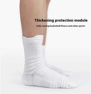 Detail view of cushioned white athletic socks with thick protective shock absorption padding