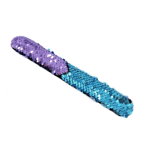 Reversible sequin mermaid slap bracelet in purple and blue tones for kids gift