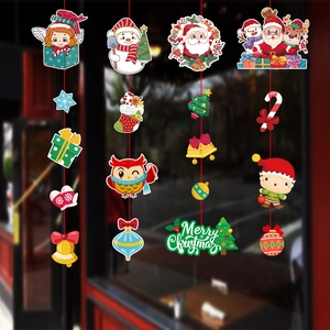 Bandes Décoratives Suspendues De Noël Papier Père Noël Bonhomme De Neige Renne Motifs Fête Fenêtre Porte Décor