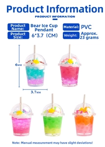 Detailed size specifications of cute mini PVC bear drink charms with five color options