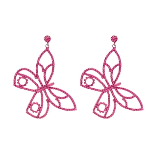 Elegant sparkling pink zircon butterfly earrings with silver needles for women