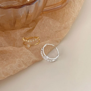 925 Sterling Silver Adjustable Ring Double Layer Zircon Heart Geometric Korean Style Dainty Jewelry For Women