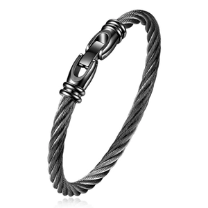Minimalist matte black braided stainless steel cable bracelet with a sleek toggle clasp