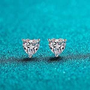 925 Sterling Silver Heart Shaped Moissanite Stud Earrings For Women Zirconia Minimalist Jewelry Heart Gift For Girlfriend