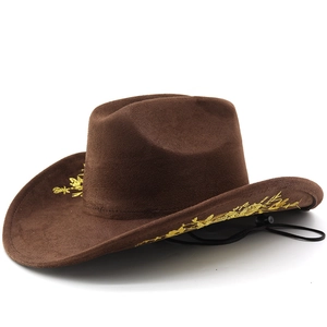 Chapeau de cowboy marron foncé classique avec broderie dorée raffinée sur le bord