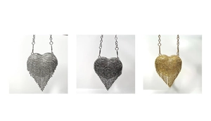 Detailed comparison of heart-shaped rhinestone mini bags in silver, gold, and black