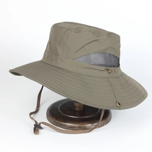 Wide Brim Bucket Hat Sun Protection Breathable Mesh Outdoor Fishing Hiking Safari Bush Hat With Adjustable Chin Strap Foldable