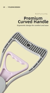 Ergonomic folding handle of dog waste scooper in grey and pink with anti-slip grip