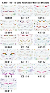 Matrix of 16 waterproof butterfly face tattoos with gold foil and glitter finish