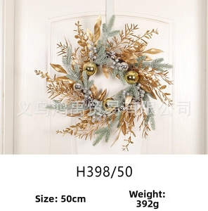 Couronne de Noël de 50cm avec feuilles dorées, baies argentées et boules décoratives