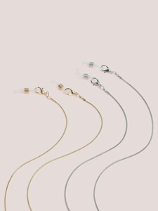 Set of two 1.2mm snake chain glasses straps in gold and silver finish with rubber loops