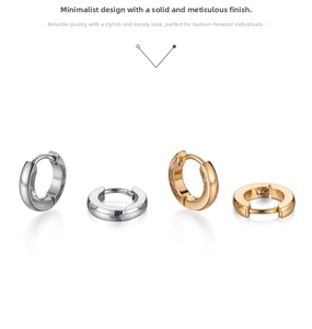 Detailed view of silver and gold stainless steel hoop earrings with secure click closure
