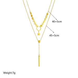 Double layer gold titanium necklace with star pendant and sleek geometric fringe bars