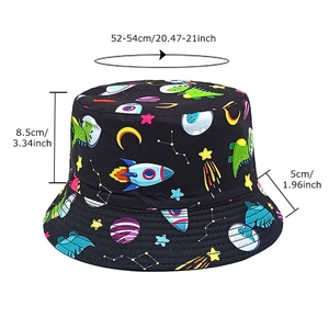 Space dinosaur printed kids bucket hat with astronaut patterns for outdoor sun protection