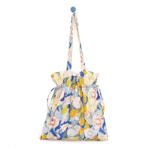 Artistic oil painting floral drawstring canvas tote bag for women with large capacity