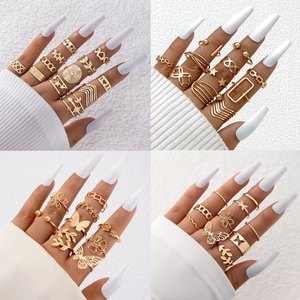 Bohemian Alloy Rings Women Gold Silver Plated Butterfly Heart Star Moon Eye Geometric Adjustable Hollow Vintage Jewelry