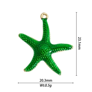 Green starfish charm pendant for jewelry making measuring 23.1mm by 20.3mm weighing 0.5g