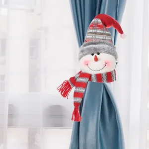 Cute snowman Christmas curtain buckle with red knit hat and scarf for festive home decor