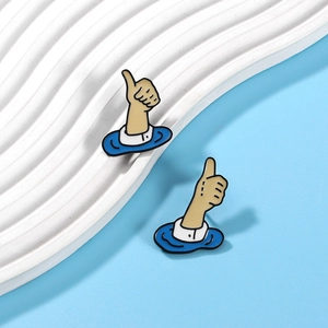 Cute cartoon thumbs up enamel pins with blue water ripple design for waist adjustment
