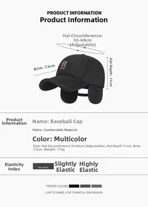 Size chart for winter baseball cap with earflaps showing adjustable 55-60cm circumference