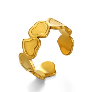 Polished 18K gold-plated stainless steel open ring with overlapping heart shapes