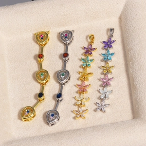 Long zircon pendant necklaces with geometric and floral designs in gold and silver finishes