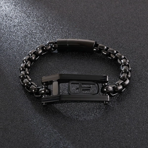 Industrial black stainless steel chain bracelet with a geometric cutout center for men