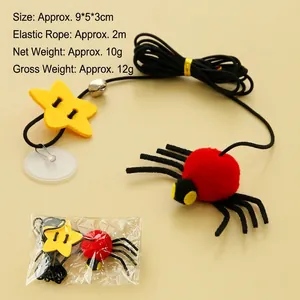 Hanging cat toy set with plush spider, star, bell and adjustable elastic rope for door frame