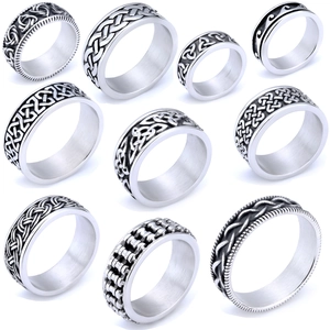 Stainless Steel Rings For Men Vintage Viking Celtic Knot Wave Pattern Band Jewelry Punk Industrial Style Unisex