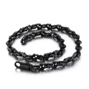 Men's hip hop black stainless steel necklace with geometric flower link chain design