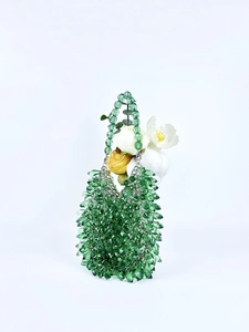 Handmade green acrylic beaded teardrop handbag for women with elegant crystal beads