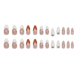 Press on nails with 3D star motifs and rabbit charms in pink, white, and orange