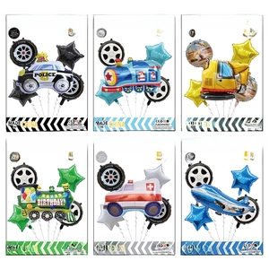 5-piece construction and emergency vehicle foil balloon sets for party decorations