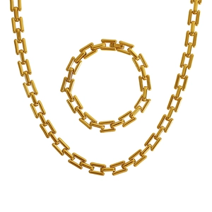 Minimalist gold plated stainless steel jewelry set featuring a link necklace and bracelet