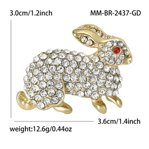Cute gold bunny brooch with clear crystals and red eye detail, 3.6cm length