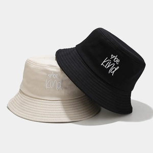 Bucket Hat Cotton Canvas Heart Be Kind Embroidery Sun Protection Adjustable Outdoor Casual Sun Hat For Women Men