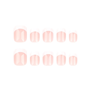 Short square French press-on nails with white tips and pink base set of 10 pieces