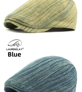 Vue détaillée des textures en denim lavé bleu et jaune vintage pour bérét rétro