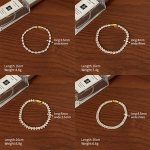 Detail view of four gold-plated tennis bracelets with different zircon cuts and dimensions