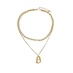 Collier double couche doré avec pendentif géométrique en acier inoxydable pour un style hip-hop