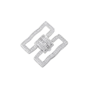 Macro shot of silver multi-row pearl connector with micro-set white zircon stones