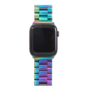Macro view of rainbow gradient stainless steel link band for Apple Watch series