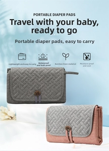 Close-up of portable waterproof ramie diaper pads featuring compact folding design and handles